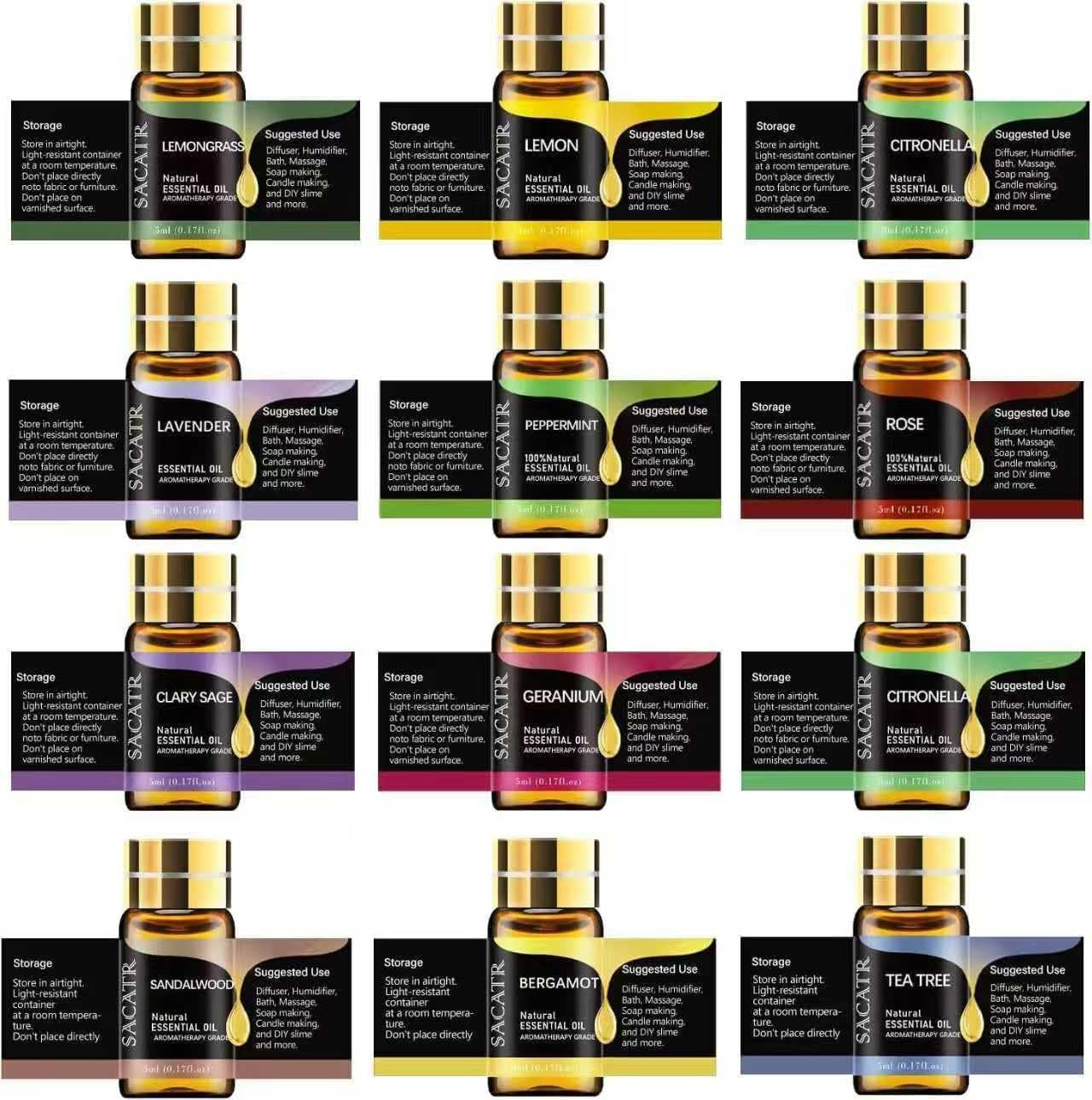 Essential Oils by Natural Essential Oil Set -12 Essential Oils Gift Set for Diffuser, Massage, Fragrance Oil Scent for DIY Candle and Soap Making (12 * 5ML)
