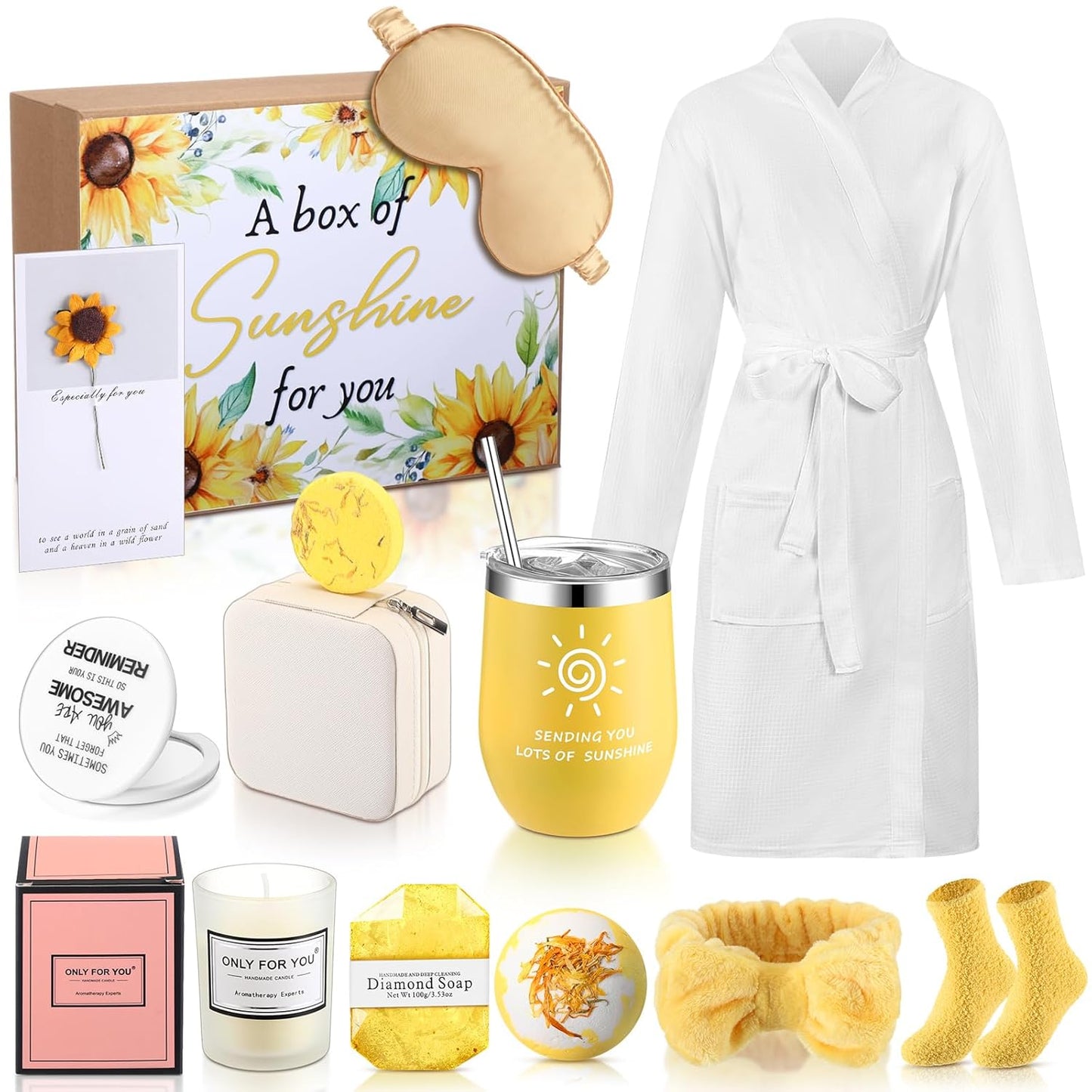 13 Pcs Birthday Gifts for Women Valentine Day Gifts Spa Basket Set for Women Mirrors Socks Steamers Jewelry Case Bath Robe Mom Nurse Girlfriend Wife
