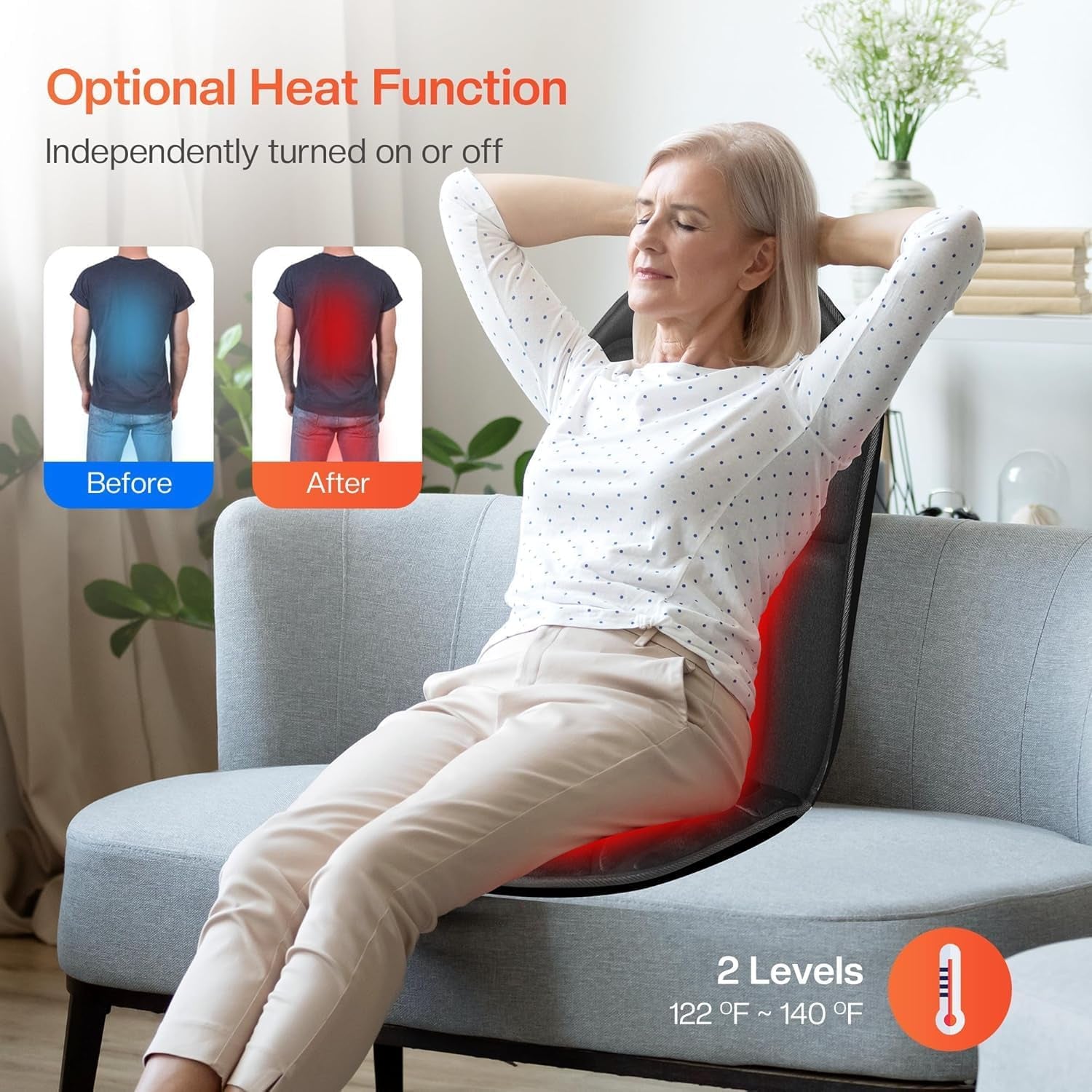 Back Massager Chair Pad, Back Massager with Heat, 5 Vibration Modes & 2 Heat Levels Massage Seat Cushion, Electric Massage Pad for Back Pain Relief, Christmas Gifts for Dad, Men, Mom, Women