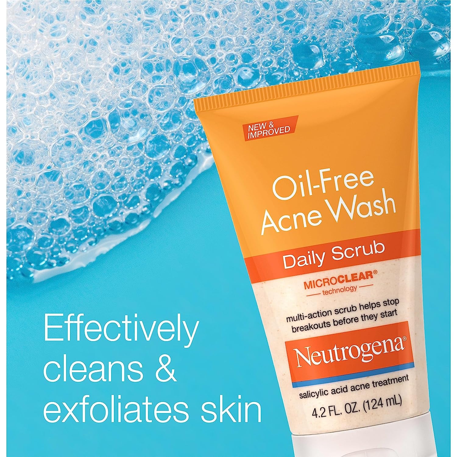 Oil-Free Acne Face Wash with 2% Salicylic Acid, Daily Exfoliating Scrub & Acne Treatment for Oily, Acne-Prone Skin, Clears Breakouts & Blackheads, 4.2 Fl. Oz