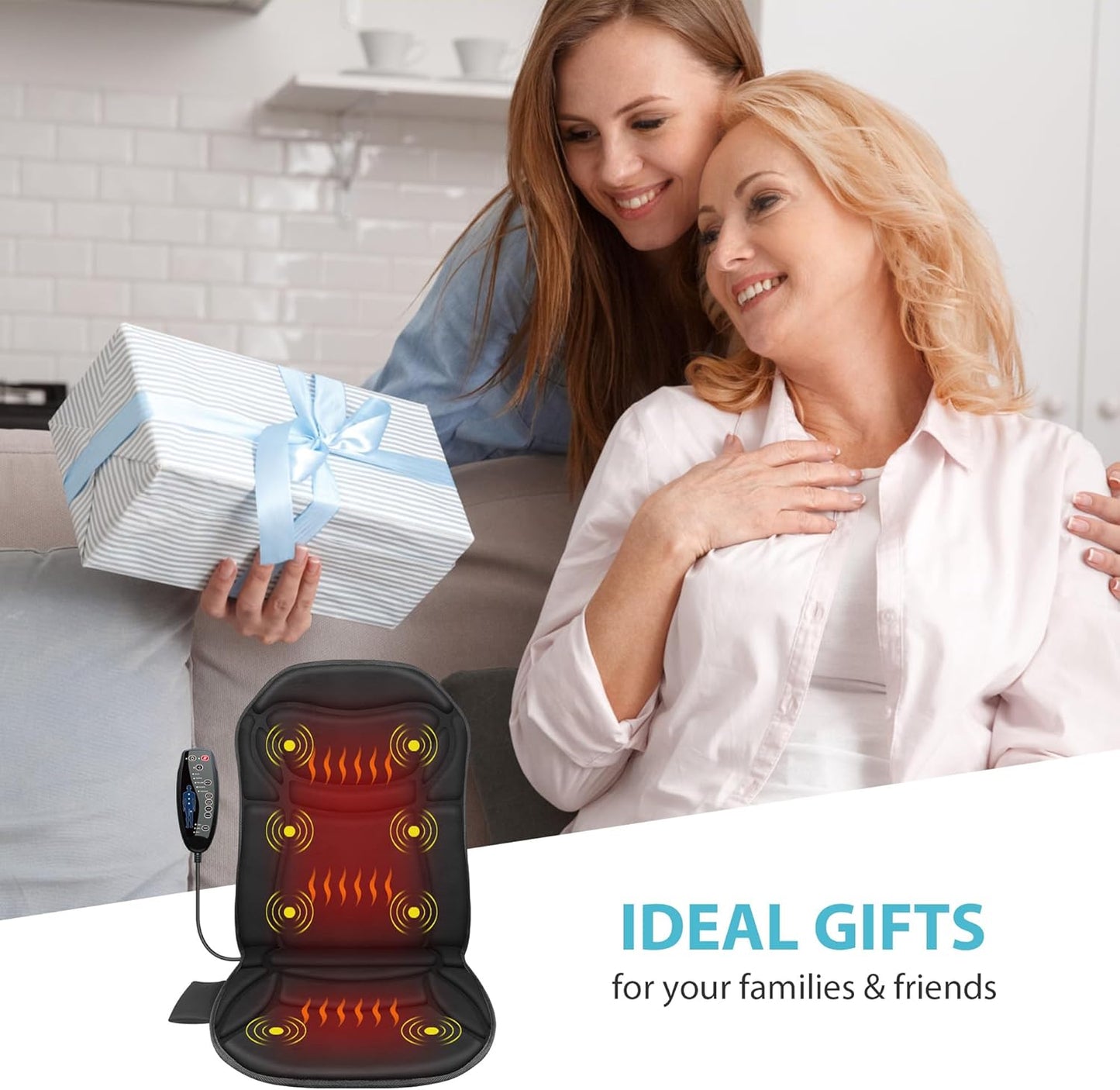 Back Massager Chair Pad, Back Massager with Heat, 5 Vibration Modes & 2 Heat Levels Massage Seat Cushion, Electric Massage Pad for Back Pain Relief, Christmas Gifts for Dad, Men, Mom, Women