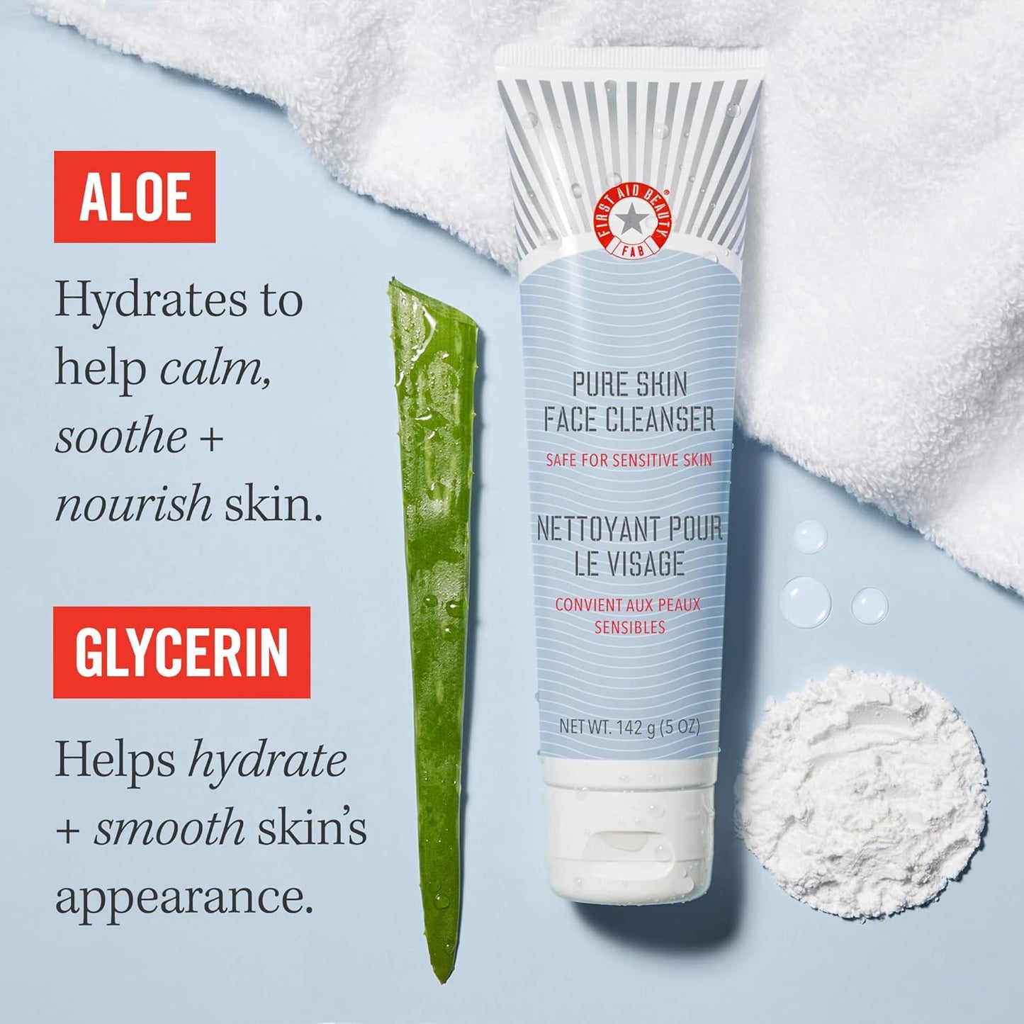 Pure Skin Face Cleanser, Sensitive Skin Cream Cleanser with Antioxidant Booster, 5 Oz.