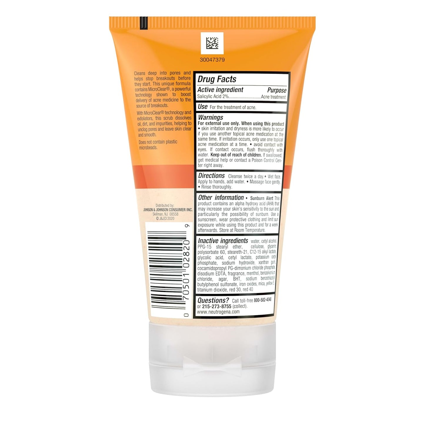 Oil-Free Acne Face Wash with 2% Salicylic Acid, Daily Exfoliating Scrub & Acne Treatment for Oily, Acne-Prone Skin, Clears Breakouts & Blackheads, 4.2 Fl. Oz