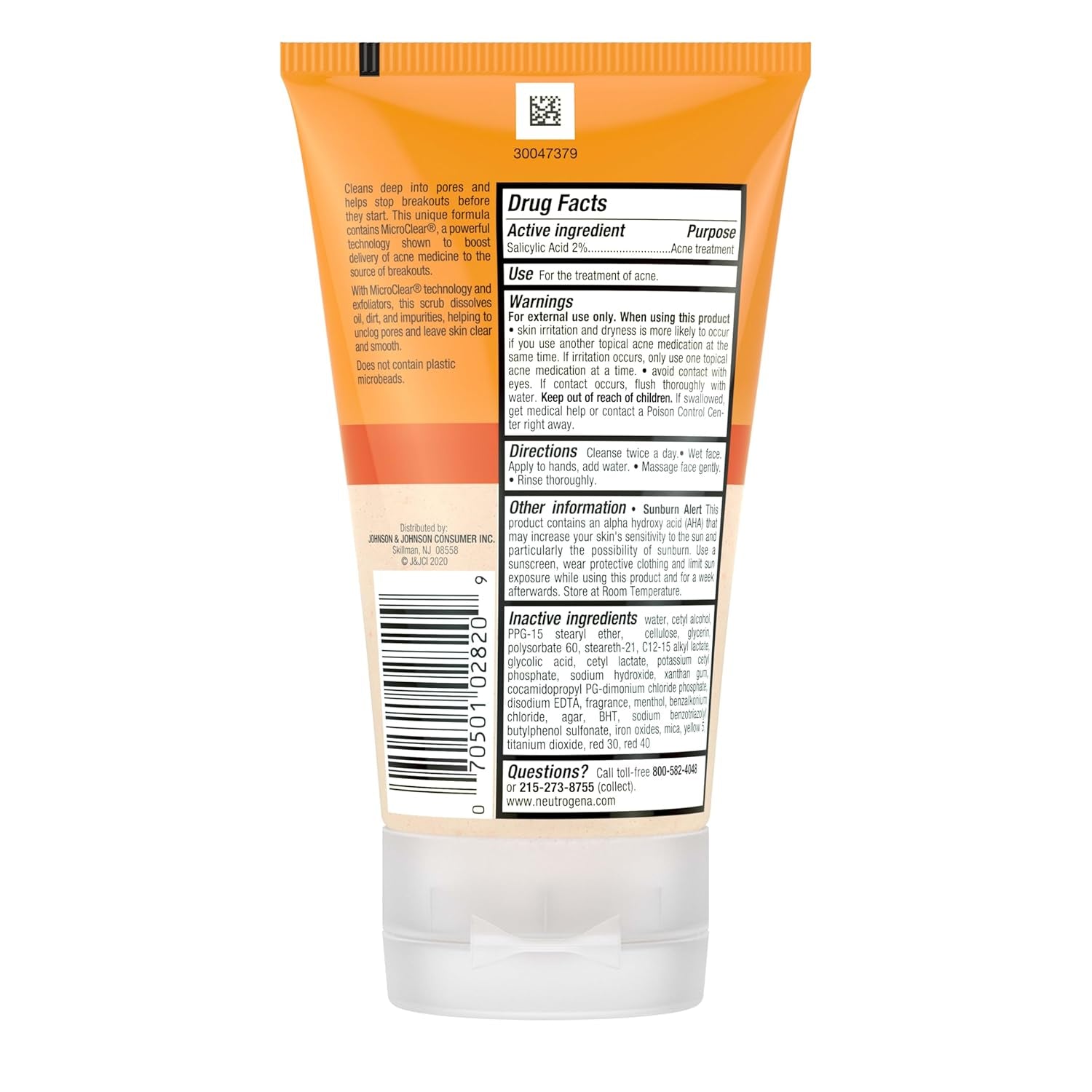Oil-Free Acne Face Wash with 2% Salicylic Acid, Daily Exfoliating Scrub & Acne Treatment for Oily, Acne-Prone Skin, Clears Breakouts & Blackheads, 4.2 Fl. Oz