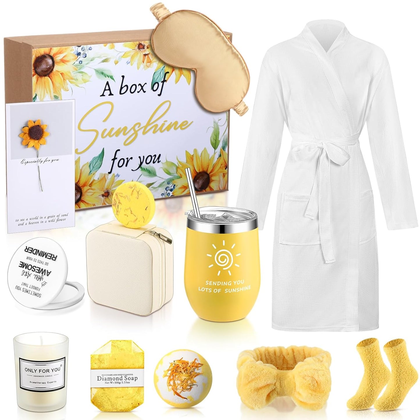 13 Pcs Birthday Gifts for Women Valentine Day Gifts Spa Basket Set for Women Mirrors Socks Steamers Jewelry Case Bath Robe Mom Nurse Girlfriend Wife