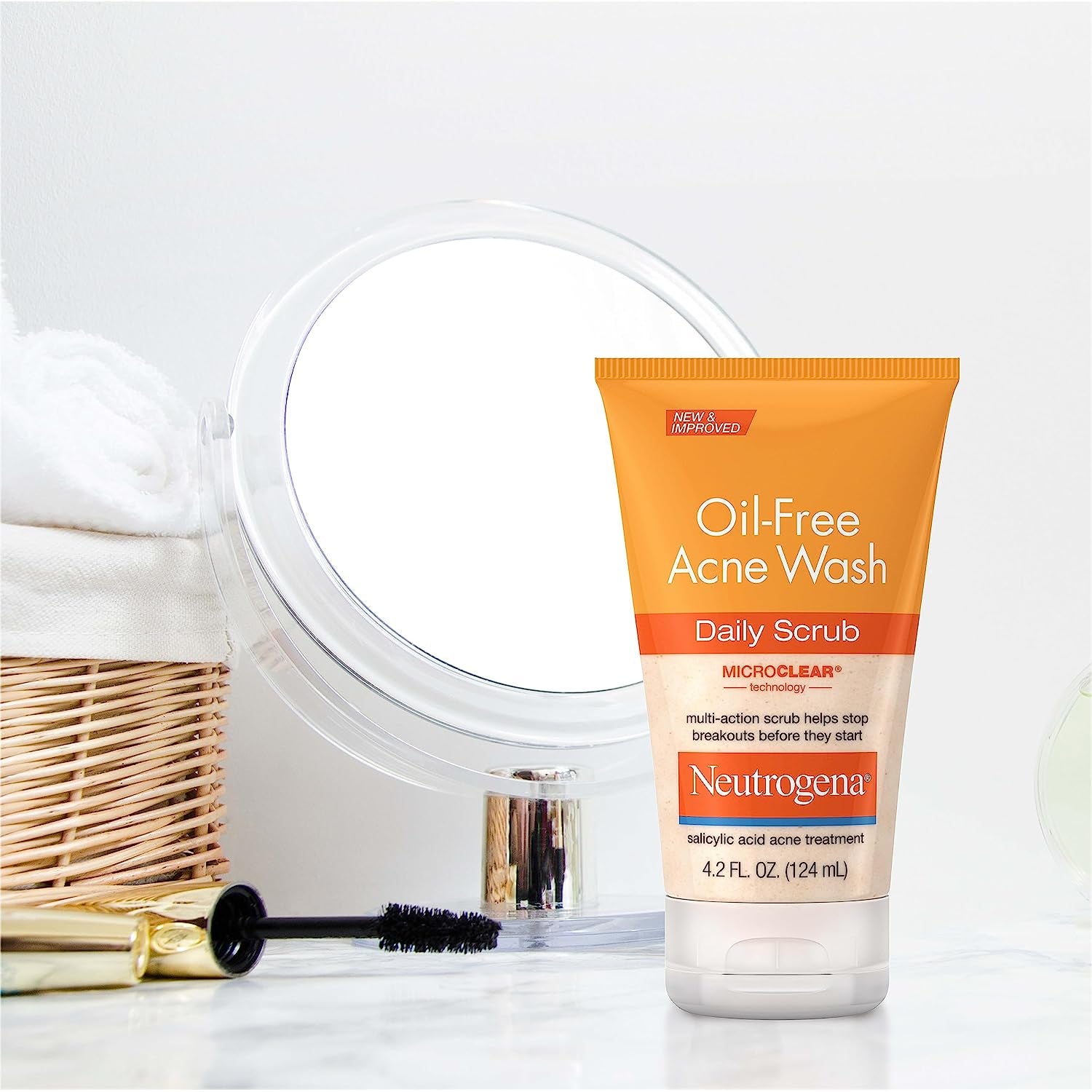 Oil-Free Acne Face Wash with 2% Salicylic Acid, Daily Exfoliating Scrub & Acne Treatment for Oily, Acne-Prone Skin, Clears Breakouts & Blackheads, 4.2 Fl. Oz