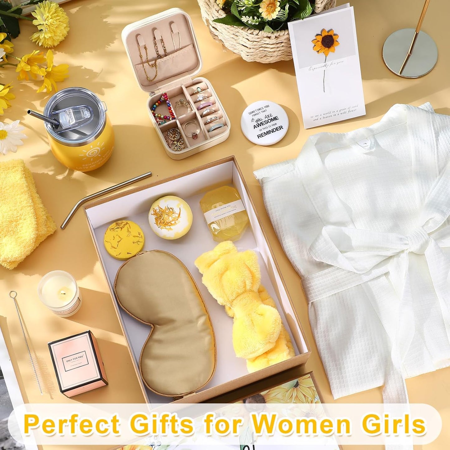 13 Pcs Birthday Gifts for Women Valentine Day Gifts Spa Basket Set for Women Mirrors Socks Steamers Jewelry Case Bath Robe Mom Nurse Girlfriend Wife